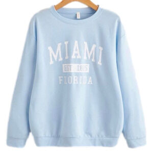 Cute and comfortable baby blue “miami florida” long sleeve t shirt